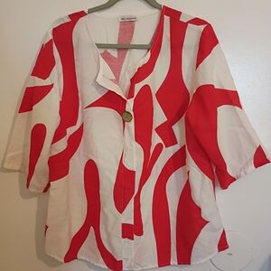 New Collection‎ Red and White Abstract Blouse Viscose Blend Sz L
